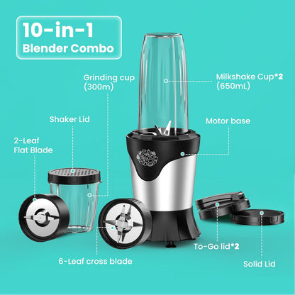 Suavo Smoothie Blender 1100W - Portable Personal Blender for Shakes & Smoothies with 2 * 22Oz To-Go Cups & Lids,