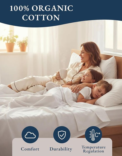 LANE LINEN 100% Organic Cotton Twin XL Sheet Set - 3-Piece Soft Percale Bedding in White, Breathable & Deep-Fit