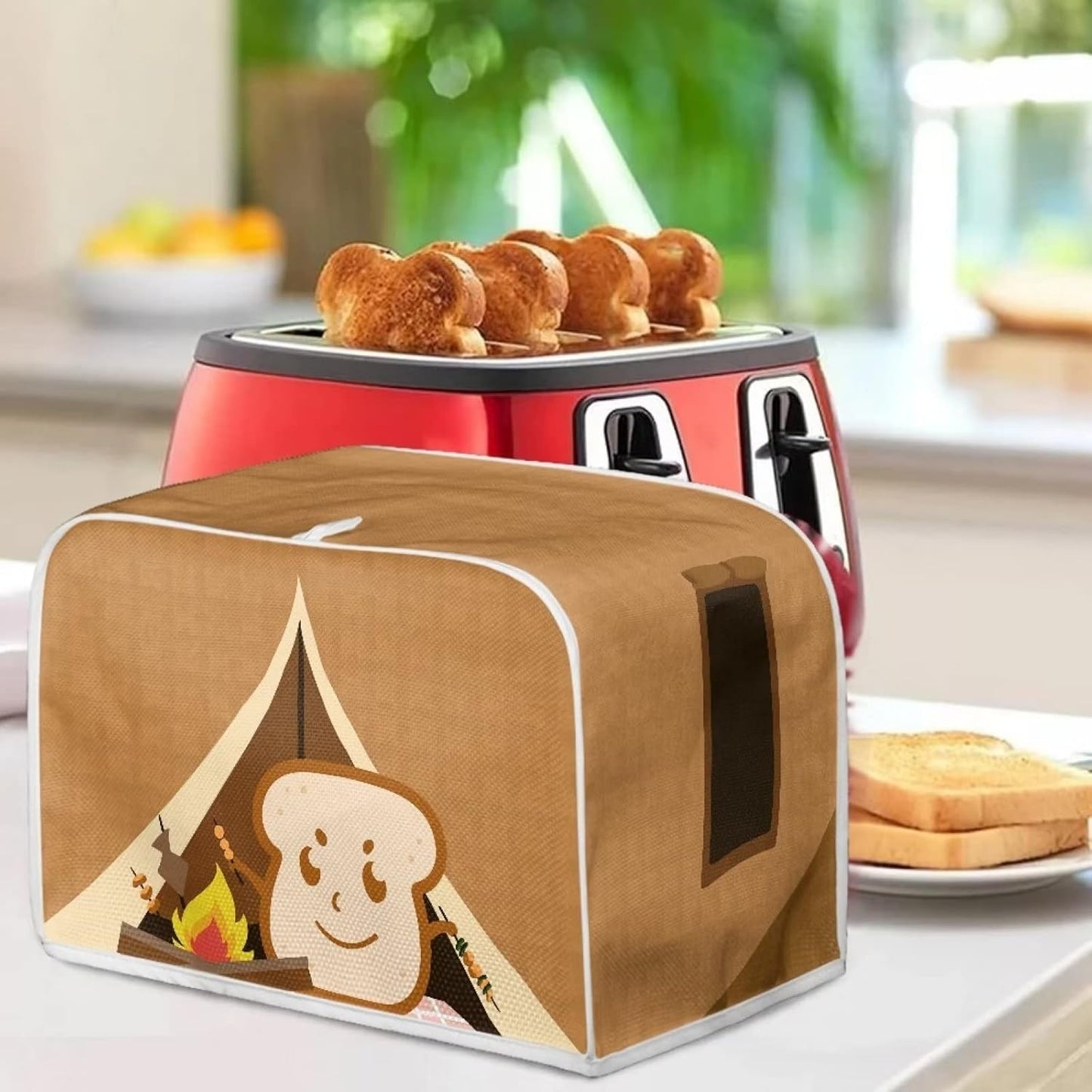 chaqlin Toaster Covers, 2 Slice Wide Slot, Cute Brown Toast Print, Machine Washable Bread Maker Cover