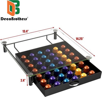 DecoBrothers Coffee Pod Drawer - Tempered Glass for Nespresso Original Line | Holds 42 Capsules