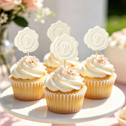FYSUIMU 100 Pcs Wedding Stickers Embossed Envelope Seals Cream White Heart Self-Adhesive Label Decals for Invitation Greeting Card Party Favor Decor