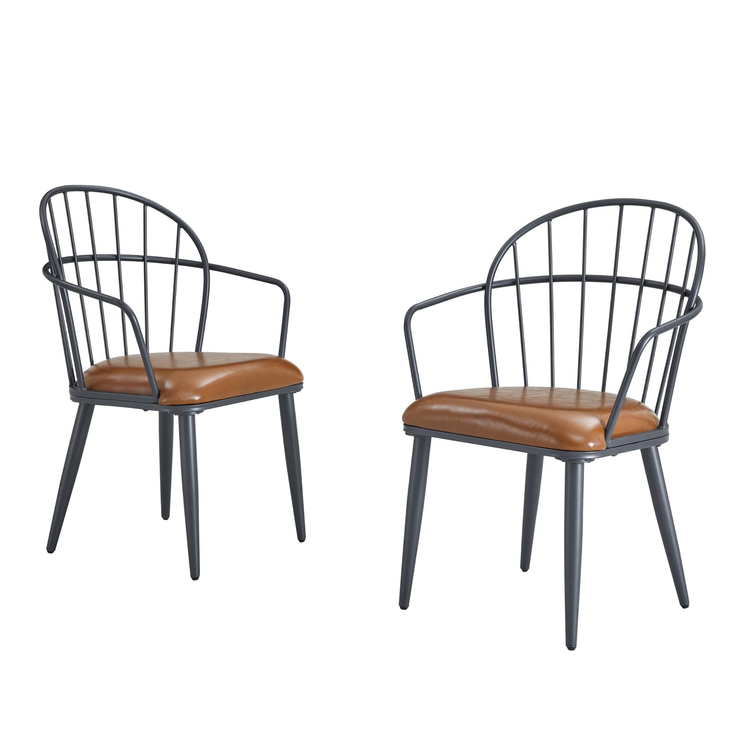 Christopher Knight Home Drats Dining Chairs Set of 2, Accent Dining Chair, Faux Leather Upholstered Kitchen Chair, Bucket Backrest Metal Frame Armchair, Industrial Dining Chair for Dining Room, Brown