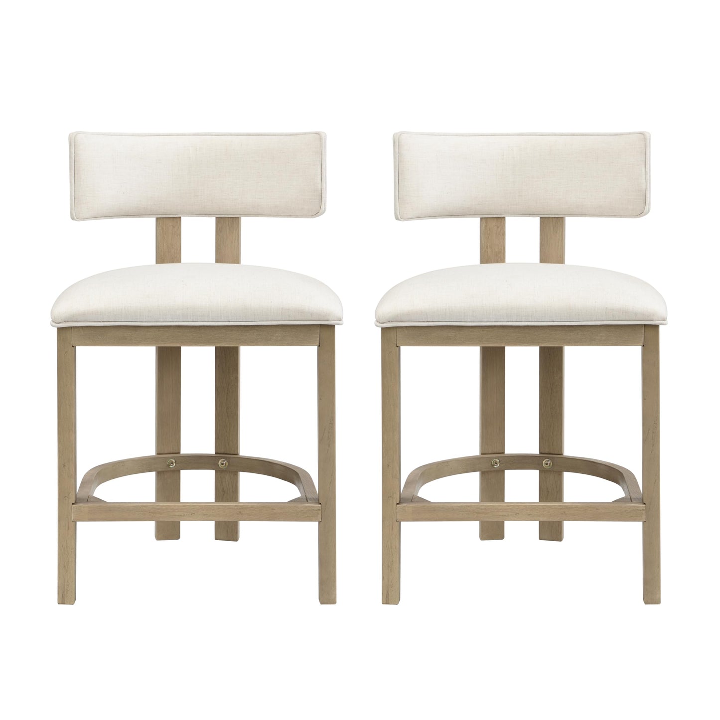 Christopher Knight Home Minso Wooden Counter Height Bar Stools Set of 2, Comfy Upholstered Barstools with Backrest/Footrest, Counter Stool for Kitchen Island/Home Bar Table, Light Ash + Beige