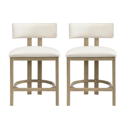 Christopher Knight Home Minso Wooden Counter Height Bar Stools Set of 2, Comfy Upholstered Barstools with Backrest/Footrest, Counter Stool for Kitchen Island/Home Bar Table, Light Ash + Beige