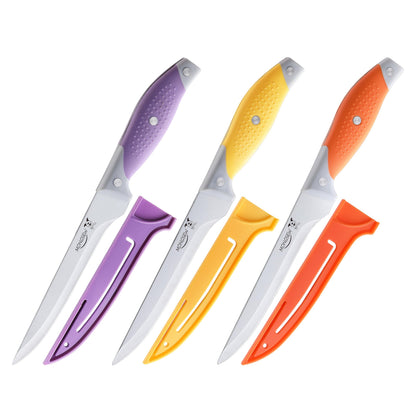 MONGSEW 3PCS Boning Knife, German Stainless Steel Fillet Knives, 6 inch Curved Boning Deboning Filet Fillet Knife for Meat, Fish, Poultry, Cutting, Trimming, Ergonomic Rubber Handle, Dishwasher Safe