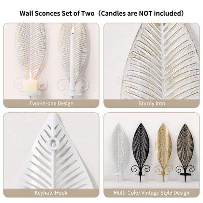 Wall Candle Holder Set of 2, Taper & Pillar Wall Iron Candelabra, Rustic Candle Holders Wall Décor Farmhouse Candle Sconces for Living Room Farmhouse Fireplace Wedding Washed Brown(Distressed White)