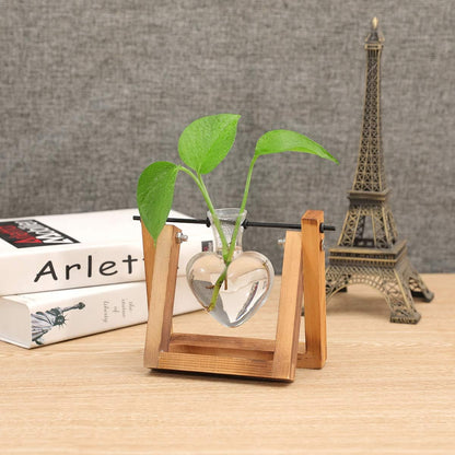 1 Kingbuy Terrarium with Wooden Stand, Desktop Propagation Station, Air Plant Holder, Metal Swivel Holder