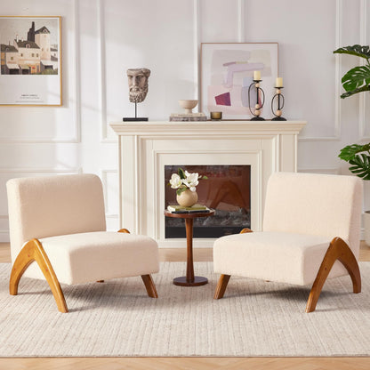 MILCIL Oversized Accent Chair, upholstered armless mid Century Modern Living Room Chair with Wooden Legs for Bedroom/Office/Cafe, Sherpa Beige