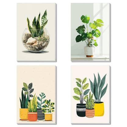 4 Pack Framed Paint By Numbers Kit for Adults Beginner Green Plant Adult Paint By Number Kits on Canvas Plants Painting By Numbers for Adults with Frame Diy Painting Kits for Home Wall Art 8x12 Inch