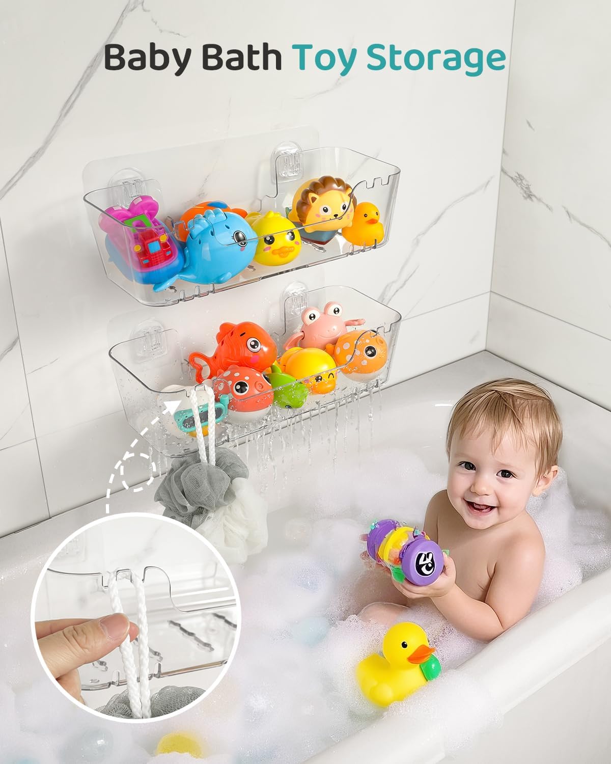4 Pack, 4 Pack) Bath Toy Storage Organizer Transparent Bath Toy Holder with Drain Holes, Durable Plastic Bathtub Toy