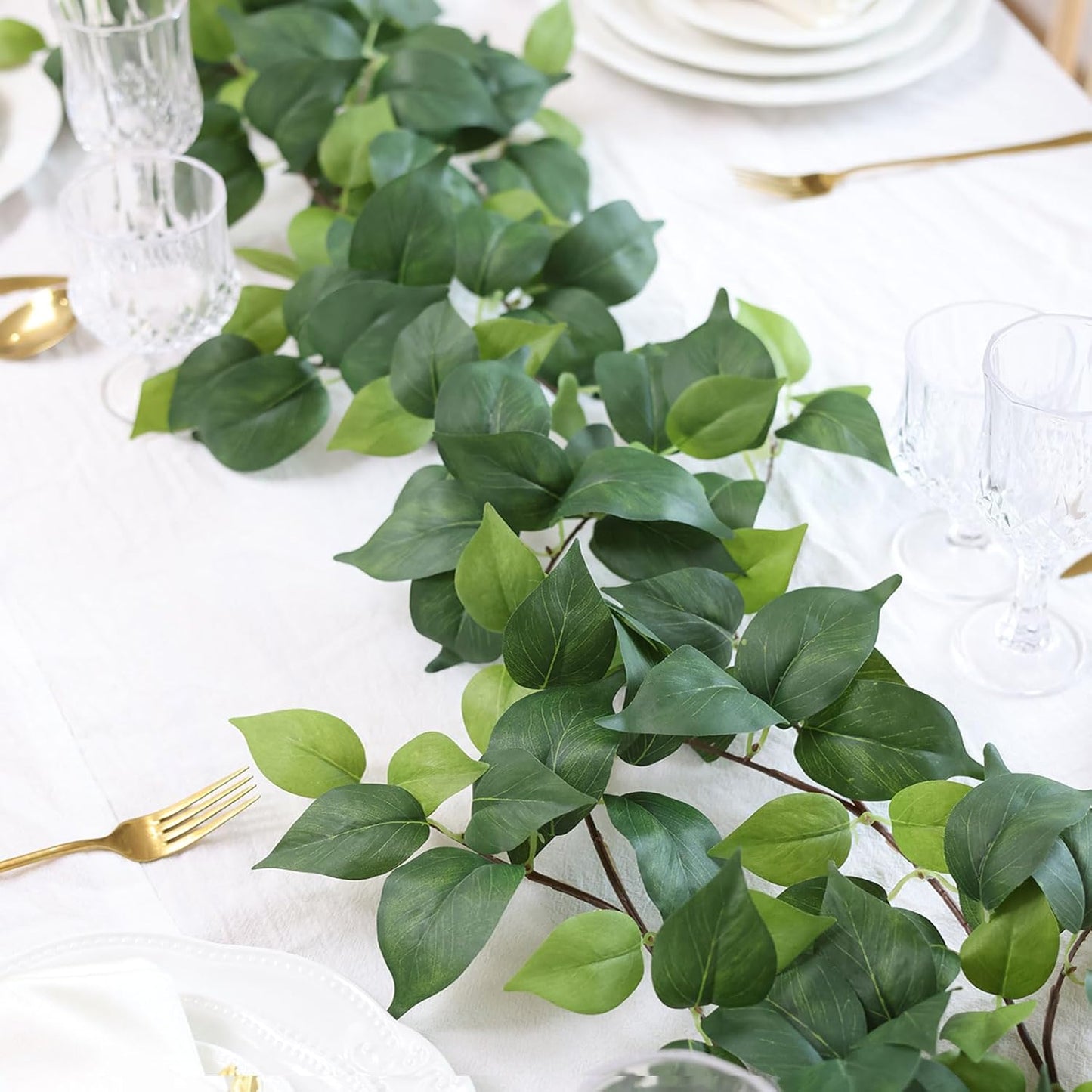 mizii 5 Pack 365" Artificial Scindaps Vines Garland, Fake Vine with Silk Green Leaves for Bedroom Wall Party Wedding