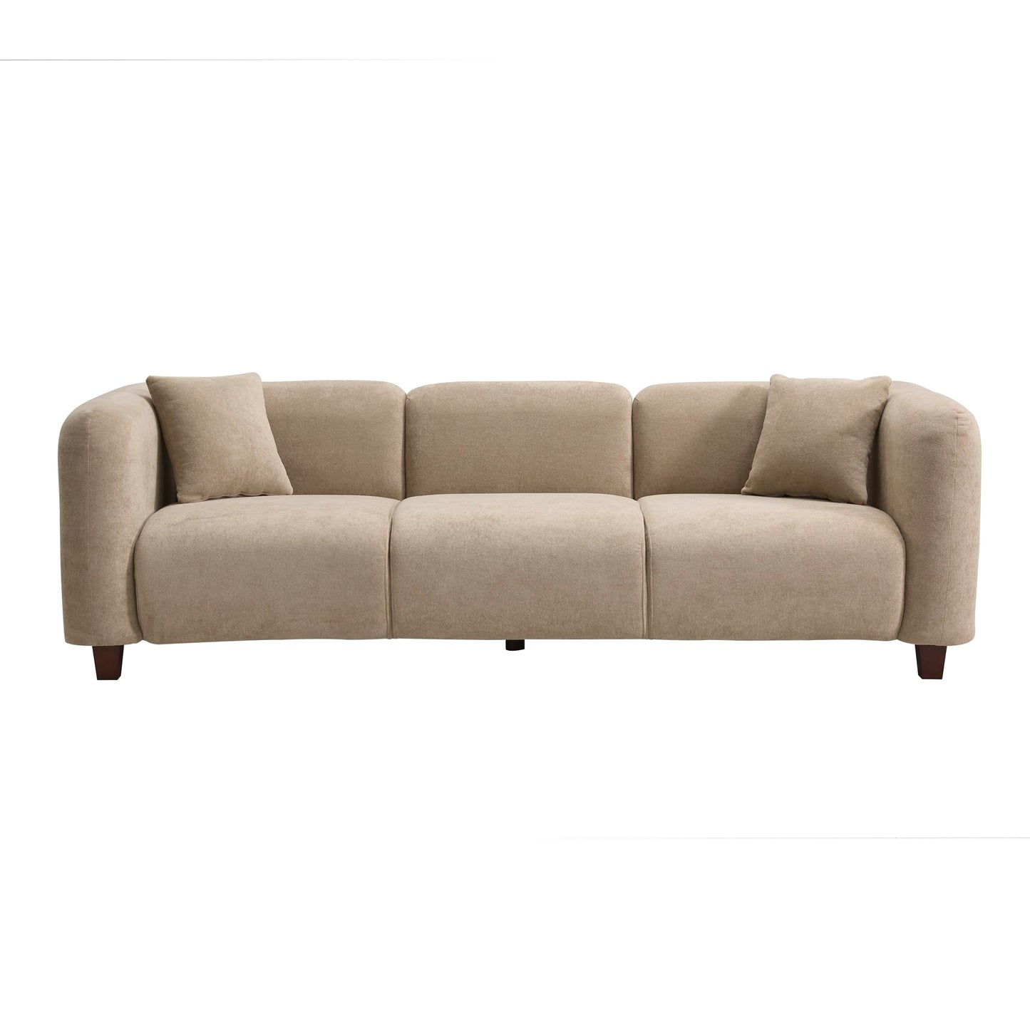 Merax 87" Chenille Upholstered Sofa Couch 3 Seater with 2 Pillows, Modern Living Room Sofa with Solid Wood Legs, Camel