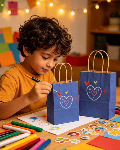 qiqee 50-Packs Gift Bag with Handles Bulk Kraft Deep Blue Paper Bags Multiple Uses (8.3"x3"x6"inch Small Size)
