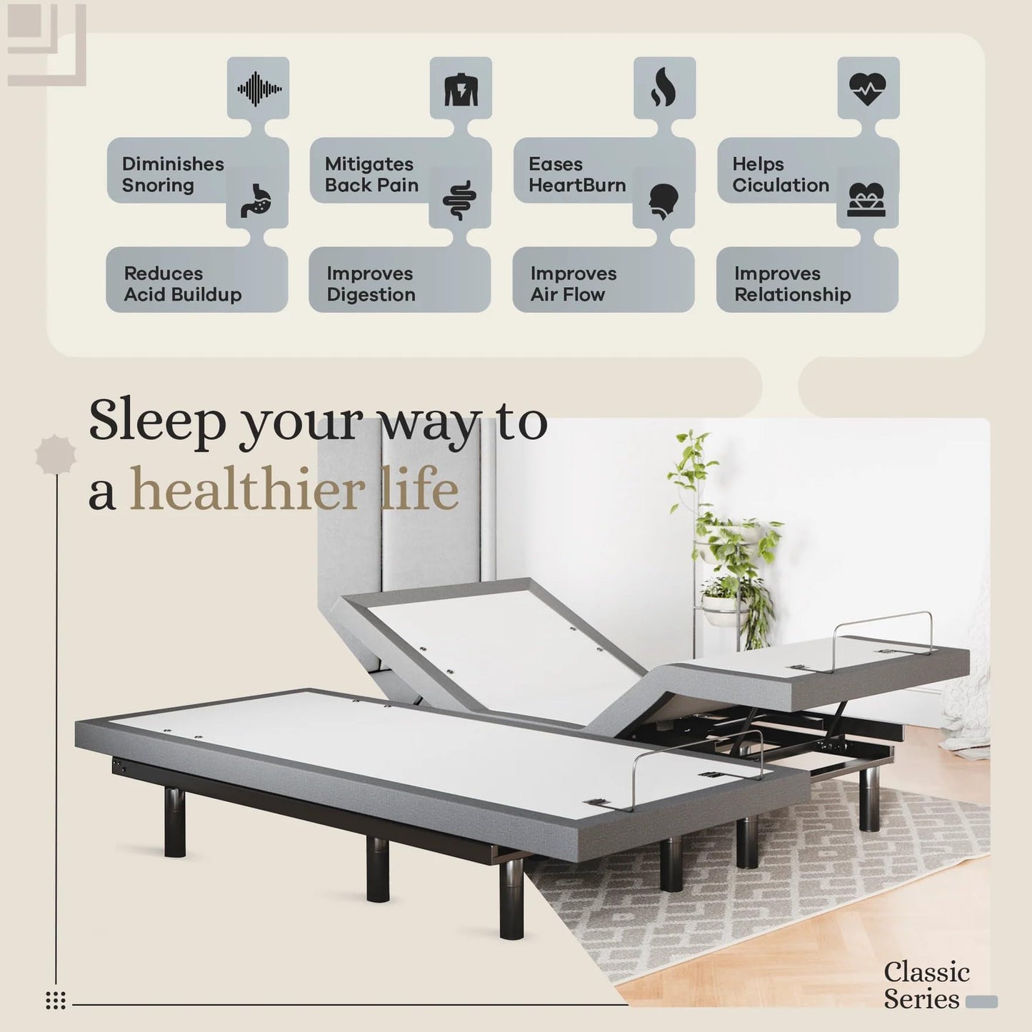 Sven & Son Classic Adjustable Bed Base, Head and Foot Lift, Massage, Under-Bed Lights, USB, Memory, Zero Gravity Smart Frame - Split California King