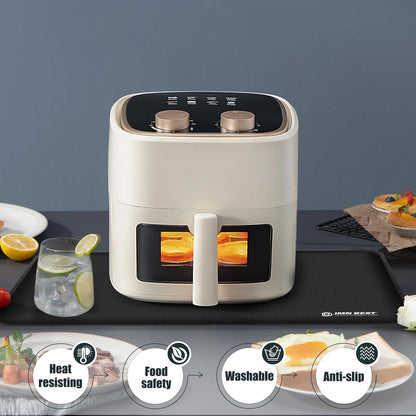 Heat Resistant Mat for Air Fryer Site, Fireproof Silicone Countertop Protector, Non-slip and Waterproof, Black