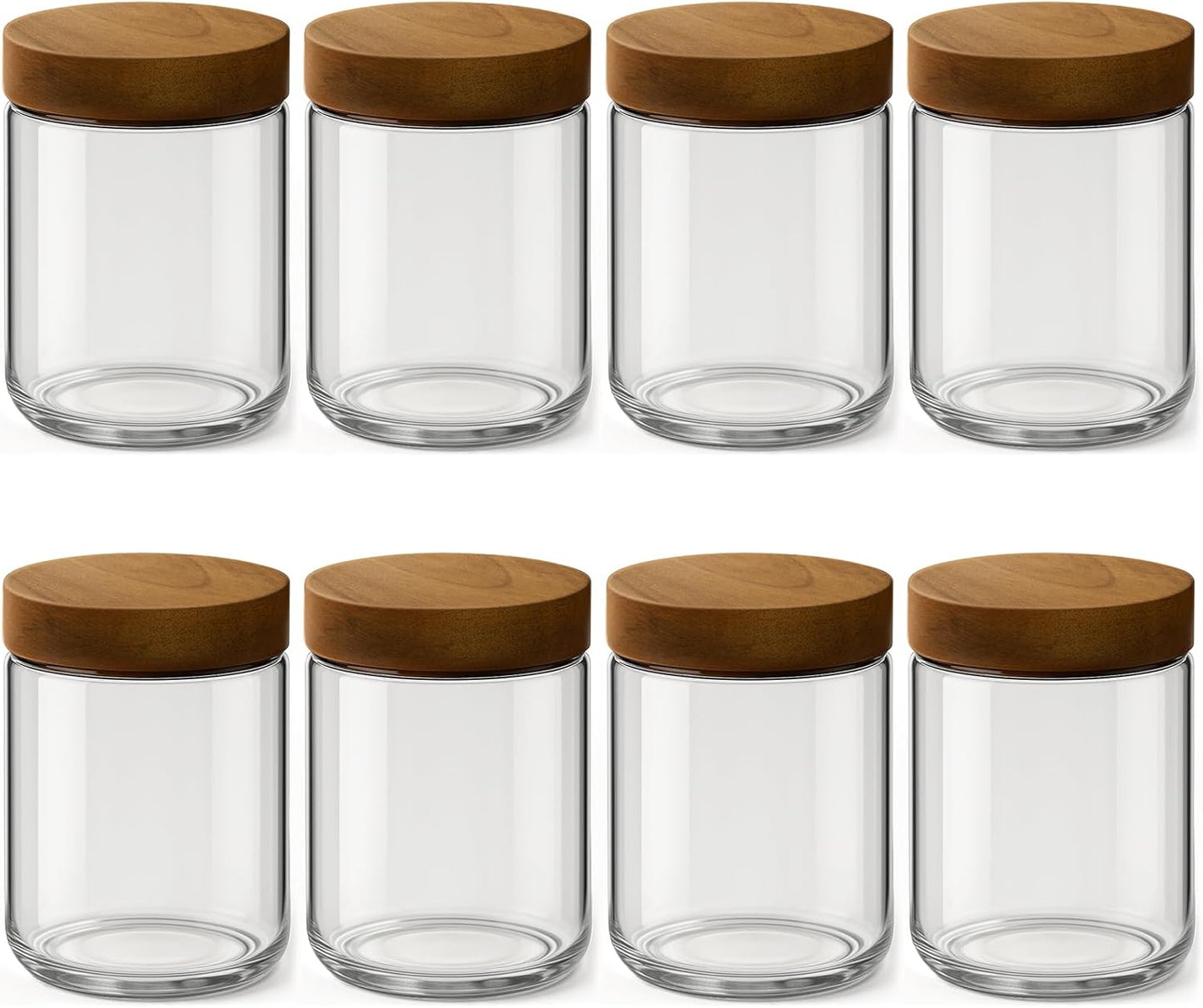 8 Pack 16oz 10oz and Overnight Oats Containers with Lids, Glass Mason Jars with Acacia Wood Airtight Lids, Wide Mouth