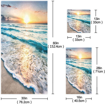 HATESAH Set,Soft Set 3 Piece,1 Towel,1 Towel,1 Beach Bath Towels Highly Absorbent Sea Ocean Waves Island Hawaiian