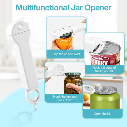 Banyaa 7-in-1 Jar Opener for Seniors – Magnetic adjustable Jar Opener & Bottle Opener for Arthritis, Weak Hands, Easy-Grip Kitchen Lid Opener Gadgets (Off-White)