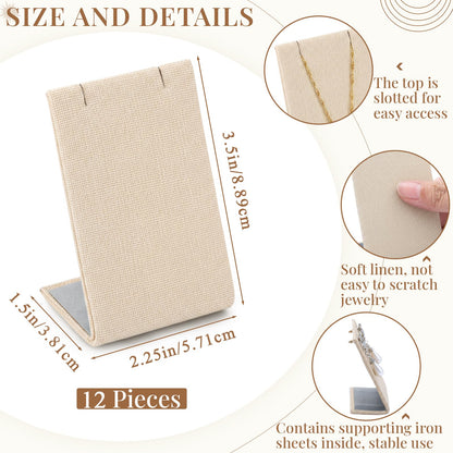 RattanView 12 Pieces Linen Earring Display Stand Necklace Pendant Jewelry Stand Showcase Organizer Display Holder for Earring Pendant Accessory Rack(Linen Color,Straight Style)
