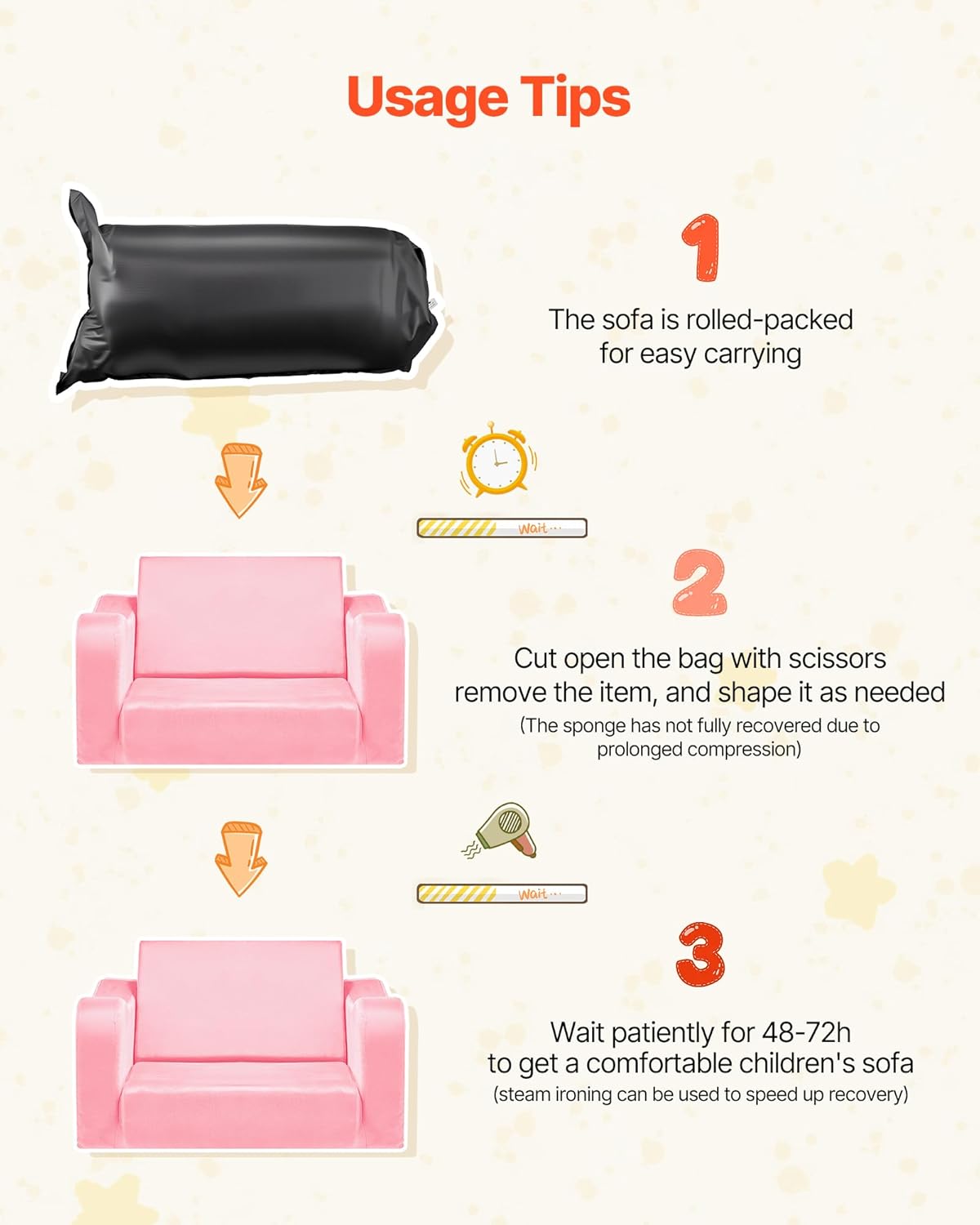 2-in-1 28D VEVOR Kids Sofa, Foldable Toddler Soft Couch with Armrests, Made of Sponge & Short Pile, Convertible Toddler