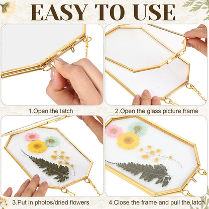 Vicenpal 6 Pcs 4 x 6 Inch Pressed Flower Frames Bulk, Floating Wall Hanging Double Glass Picture Frames with Metal Chain for Display Gallery Dried Plant Wedding Gifts for Mom Friends DIY Handy Craft