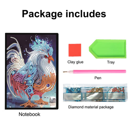 JZHYOAN Animal Diamond Painting Blank Notebook Kits for Adult Mosaic DIY Rooster Special Pattern Diamond Art Dairy Note Book Gem Art Journal Sketchbook Drawing Painting Notepad for Office Work Gifts