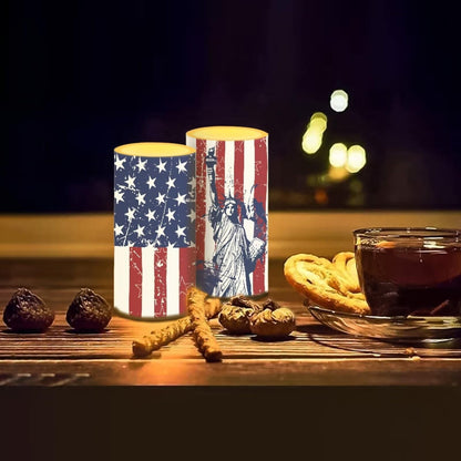 NETILGEN American Flag Statue of Liberty Set of 2 Flameless Candles LED Battery Operated Candles with Realistic July 4th Independence Memorial Day Decoration