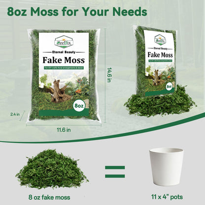 ZeeDix 8 oz Fake Green Moss for Crafts, Artificial Moss for Indoor Potted Plants, Decorative Moss for Table Centerpieces, DIY Projects, Fairy Garden, Wedding & Christmas Party Decor
