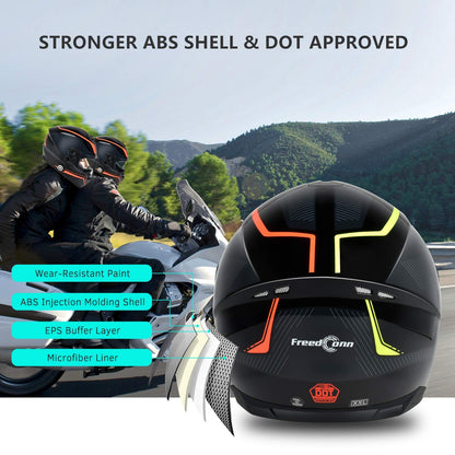Bluetooth Motorcycle Helmet FreedConn BM12 DOT Full Face Bluetooth Helmets Motorcycle Dual Visor Helmet with Integrated Intercom System/ 2~3 Riders Pair/ 500M/ FM/ MP3/ Voice Dial (Multi-Color, XXL)