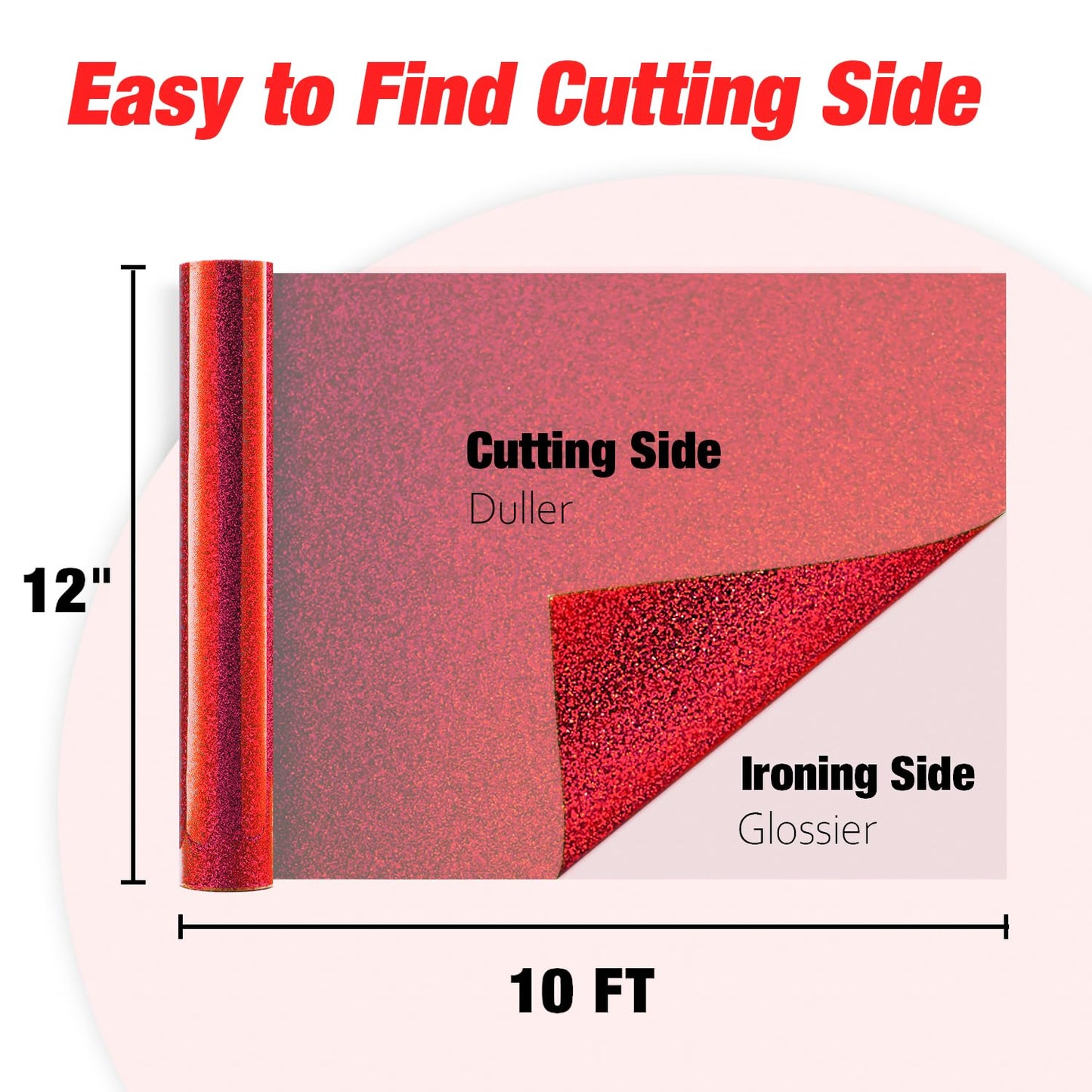 VinylRus Red Glitter HTV Heat Transfer Vinyl Roll-12 x 10ft Red Glitter HTV Vinyl for T-Shirt Clothing Bags,Glitter Iron on Vinyl for All Cutter Machine - Easy to Cut and Weed