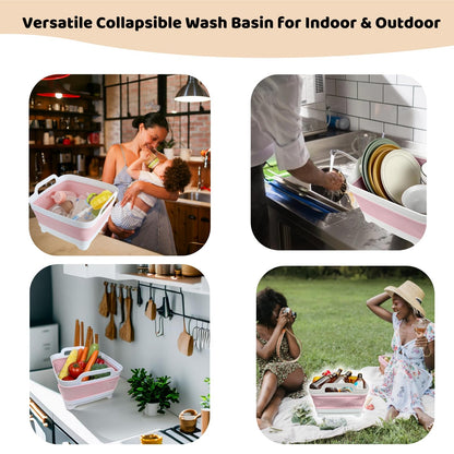 Collapsible Wash Basin for Baby Bottles - 2.4 Gallons Portable Wash Bin for RV Camping Sink, Space-Saving Dish Tub (Gray)