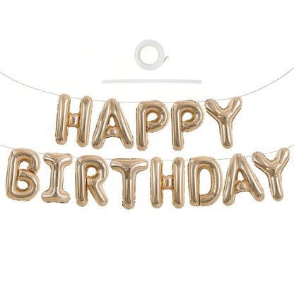 TONIFUL Happy Birthday Balloons Banner 16 Inch Mylar Foil Letters Birthday Sign Reusable for Girls Boys Kids & Adults Birthday Party Decorations Supplies（Champagne Gold ）