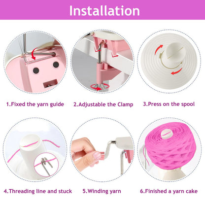 Ayasee Yarn Winder, Yarn Ball Winder, Easy Install and Efficiently for Crocheting Hand Operated Spinner for Knitting Lovers (Pink)