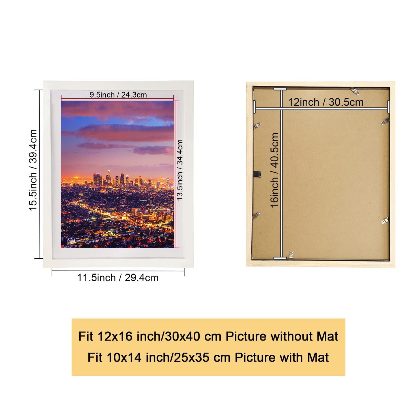 LIPHISFUN Diamond Painting Frame 30x40cm Diamond Art Frames Display Picture 12x16 without Mat or 10x14 with Mat 2 Pack,Natural Solid Wooden,Protection Glass,Back Mat,Hanging Kit for Wall Decor-White