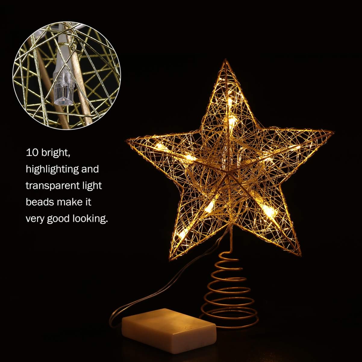 Cabilock Tree Topper Star - Christmas LED Star Tree Topper, Battery Operated Sparkly Ornament for Treetop Decoration