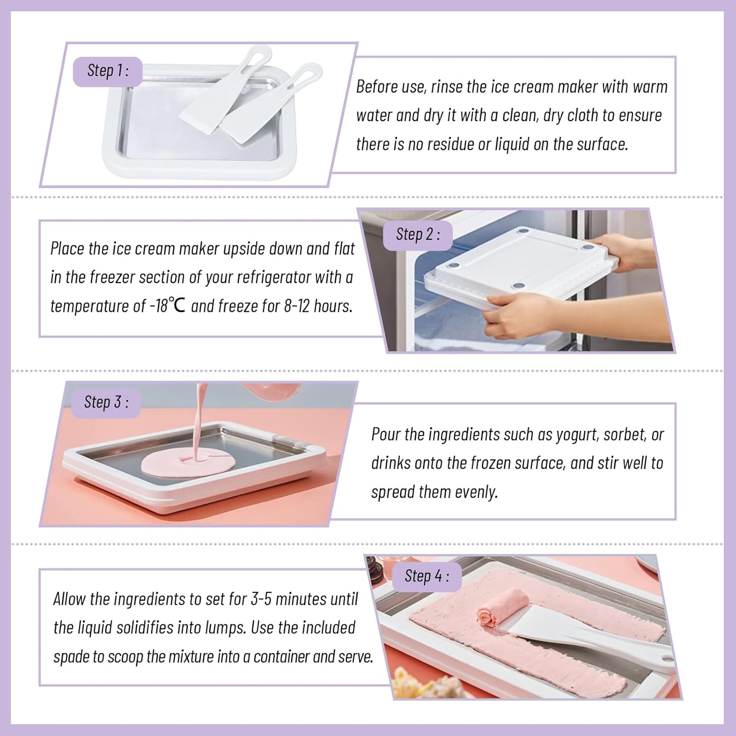 2 Frozen Rolled Ice Cream Maker Instant Ice Cream Maker with Spatulas Yoghurt Plate Homemade DIY Instant Gelato