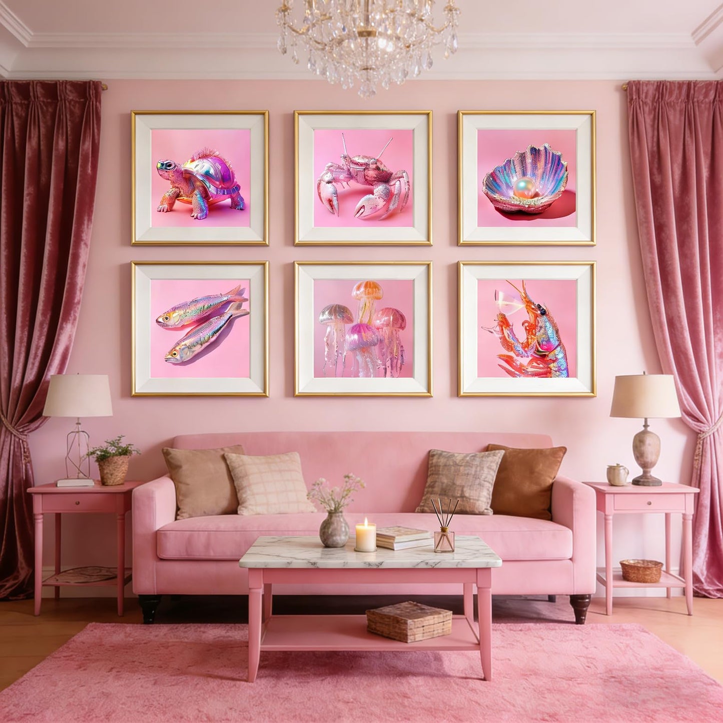 6 Pack Pink Diamond Art Kits for Adults,Disco Marine Animals Diamond Painting Kits for Adults Beginner,5D DIY Round Full Drill Gem Crystal Art,Adults Paint by Diamonds Dots for Home Wall Decor 12x12in