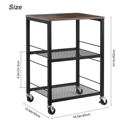 LIANTRAL 3 Tier Rolling Cart, Brown Kitchen Carts on Wheels with Storage, Multifunctional Utility Cart for Kitchen, Bathroom, Living Room, Bar, Office