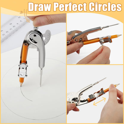 SAYAYA 32 Pieces Compass for Geometry with Pencil, Metal Geometry Drawing Tool 6 Inch Silver Compass for Math Student Classroom School Office Woodworking Art Drawing