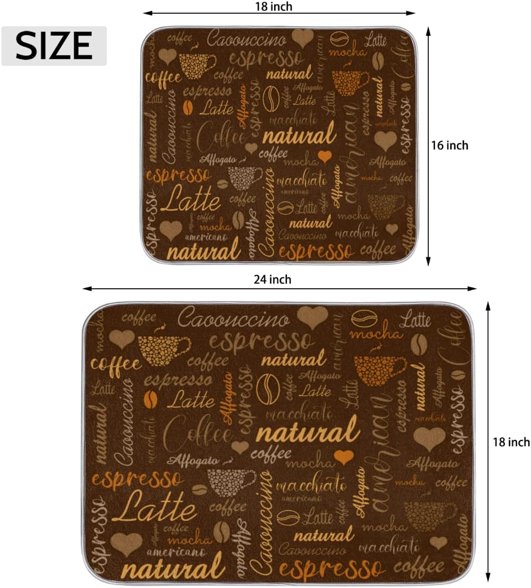 Coffee Dish Drying Mat for Countertops - Quick Dish Drying Mat for Kitchen Counter, 18"x24", Brown