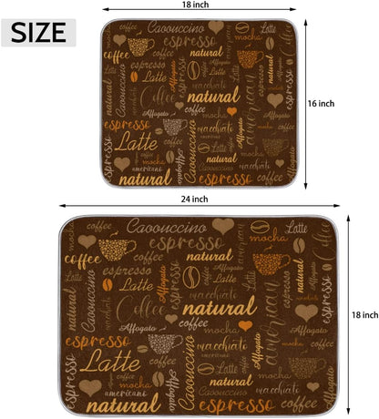 Coffee Dish Drying Mat for Countertops - Quick Dish Drying Mat for Kitchen Counter, 18"x24", Brown