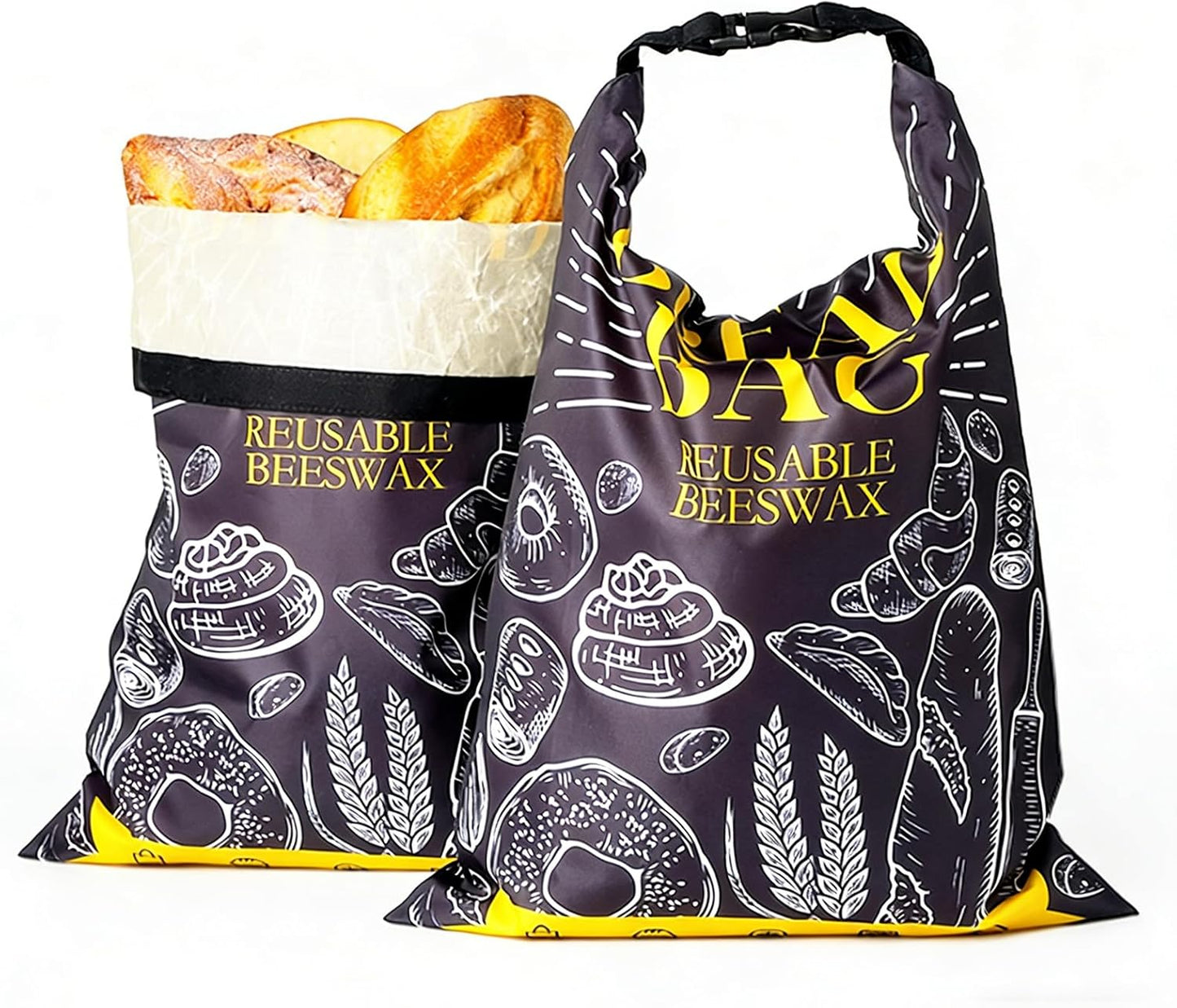 EthosCraft 2 Packs Bread Bags for Homemade Bread- XL Beeswax Bread Bags for Sourdough Reusable Food Grade Bread Storage