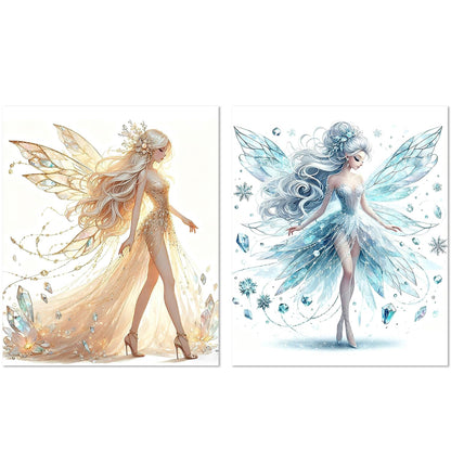 XUNLURY Fairy Diamond Art Kits 2 Pcs, Golden and Blue Fantasy Fairy Diamond Painting Kits for Kids Girls Adults Beginners, Full Drill Diamonds Dots for Home Decor, 9.8x11.8 Inch