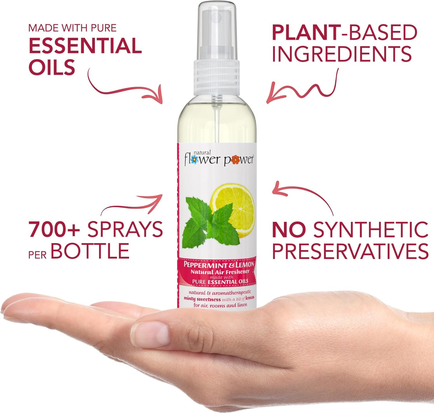 Peppermint & Lemon Air Freshener Spray, 4 Fl Oz, Pack of 2, Plant-Based Odor Eliminator, Cruelty-Free Room Spray