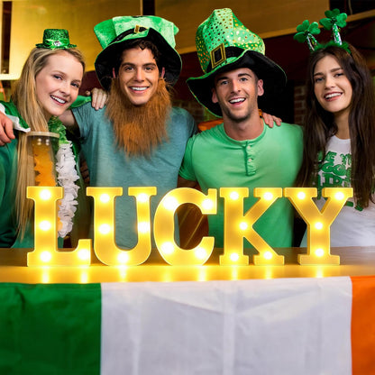 5 PCS Lucky Marquee Light Up Letters St Patricks Day Lucky LED Letter Number Light Sign Centerpieces for Home Table Decor St. Patrick's Day Decoration Saint Patty's Party Night Lamp Banquet Props