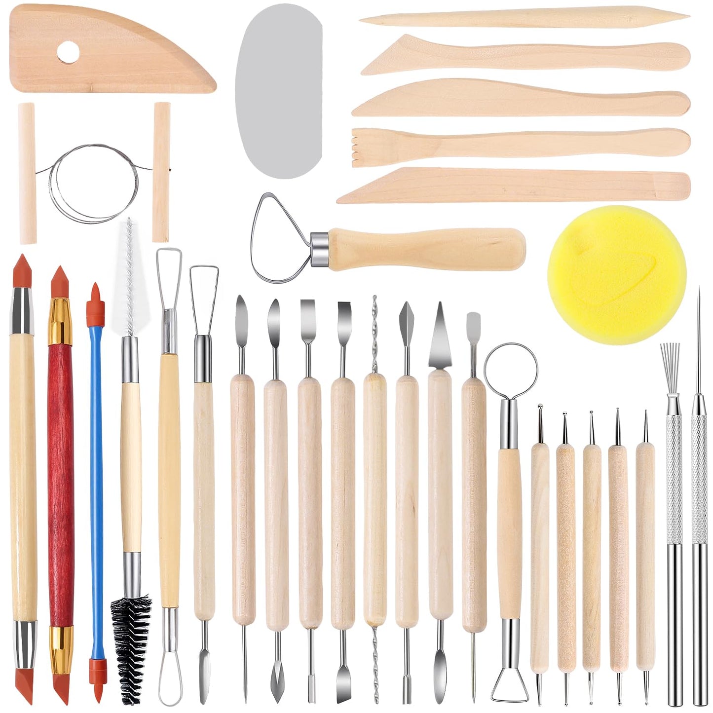 Tovotum Pottery Sculpting Tools 32PCS Ceramic Clay Carving Tools Set for Beginners Expert Art Crafts Pottery Clay Tool