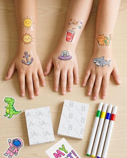 Compatible with Hello Blink Tattoo Maker Refill Pack,Includes 60pcs Tattoo&Transfer Papers and 4 Markers, Temporary tattoos, constantly creative