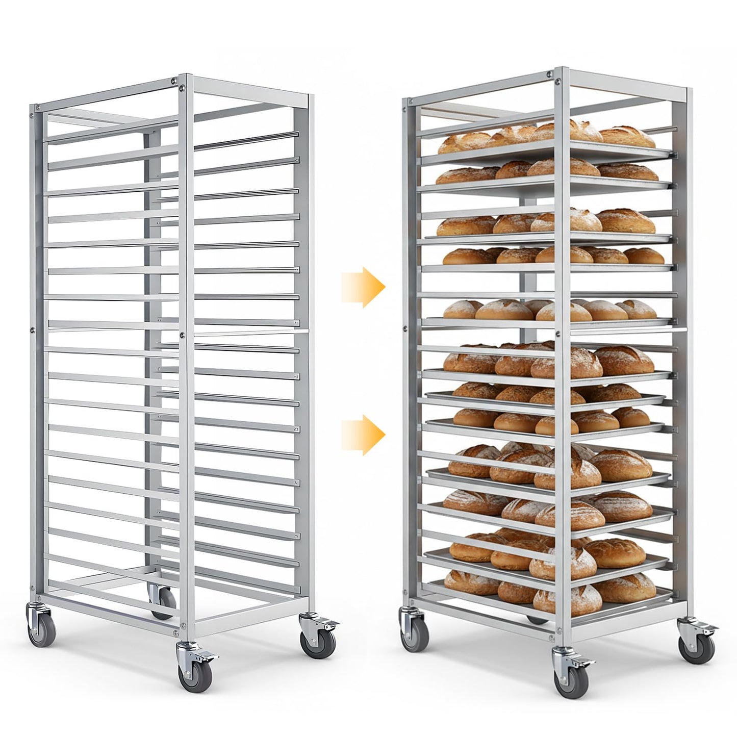 H Bun Pan Rack 18 Tier with Wheels, Commercial Bakery Racking of Aluminum for Full & Half Sheet - Kitchen, Restaurant, Cafeteria, Pizzeria, Hotel and Home