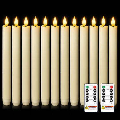 Homemory 12 Pcs Waxy Flameless Taper Candles with Remote, Flickering Battery Operated Taper Candles, Led Flameless Candlesticks Classic Tall Candle for Home, Wedding, Party, Ivory, 9.6 inches