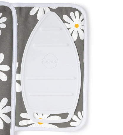 Encasa Homes Ironing Mat/Pad (Small 28"x20") with 3mm Padding & Silicone Iron Rest for Steam Pressing on Tabletop or Bed - Heat Resistant, Portable, Quilting & Travel Blanket - Daisy Grey
